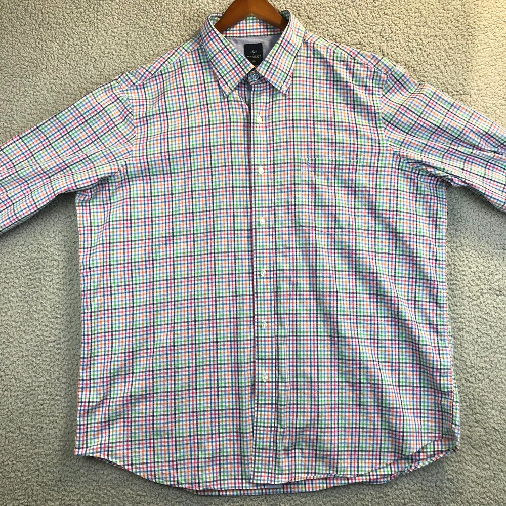 Tailorbyrd Collection Mens Shirt 2XL Long Sleeve Flip Cuff Colorful Button Check